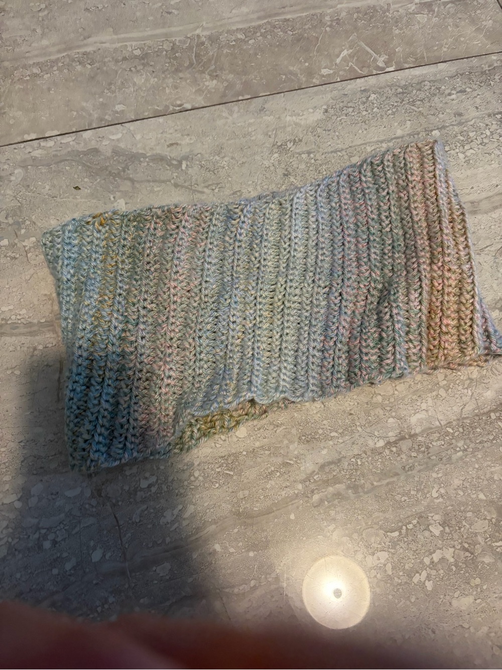 Knit Multicolor Crochet back warmer - sparkly Soft Pastel